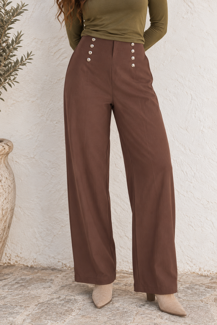 Studded Wide Leg Treggings Chocolate