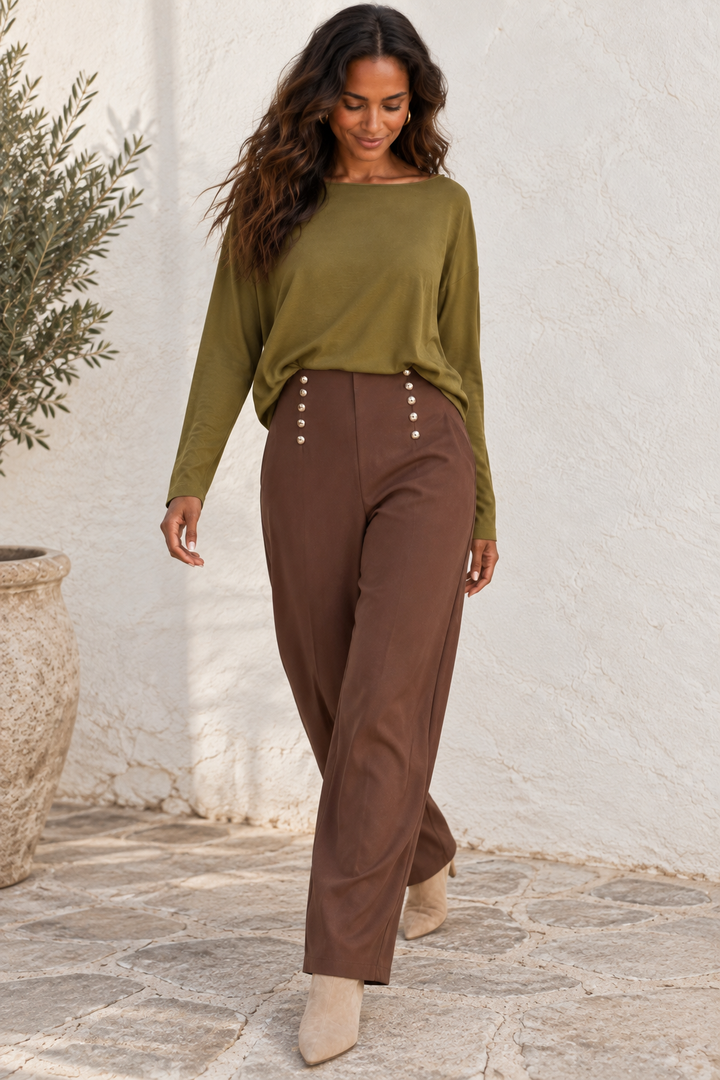 Studded Wide Leg Treggings Chocolate