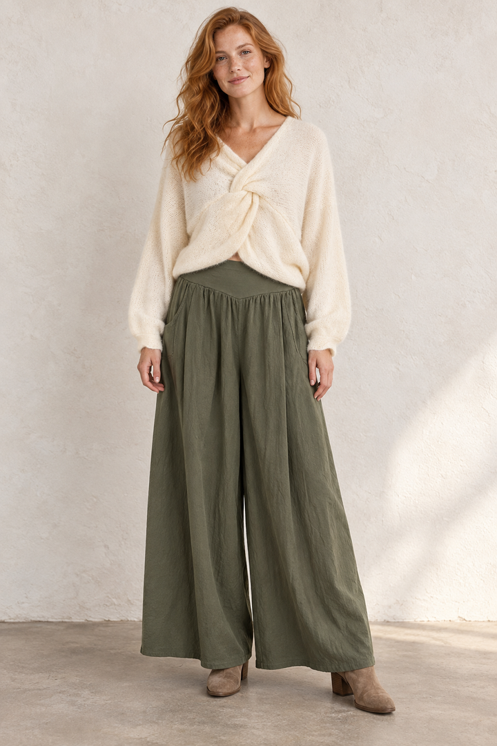 Marlow Needlecord Wide Leg Trousers Khaki