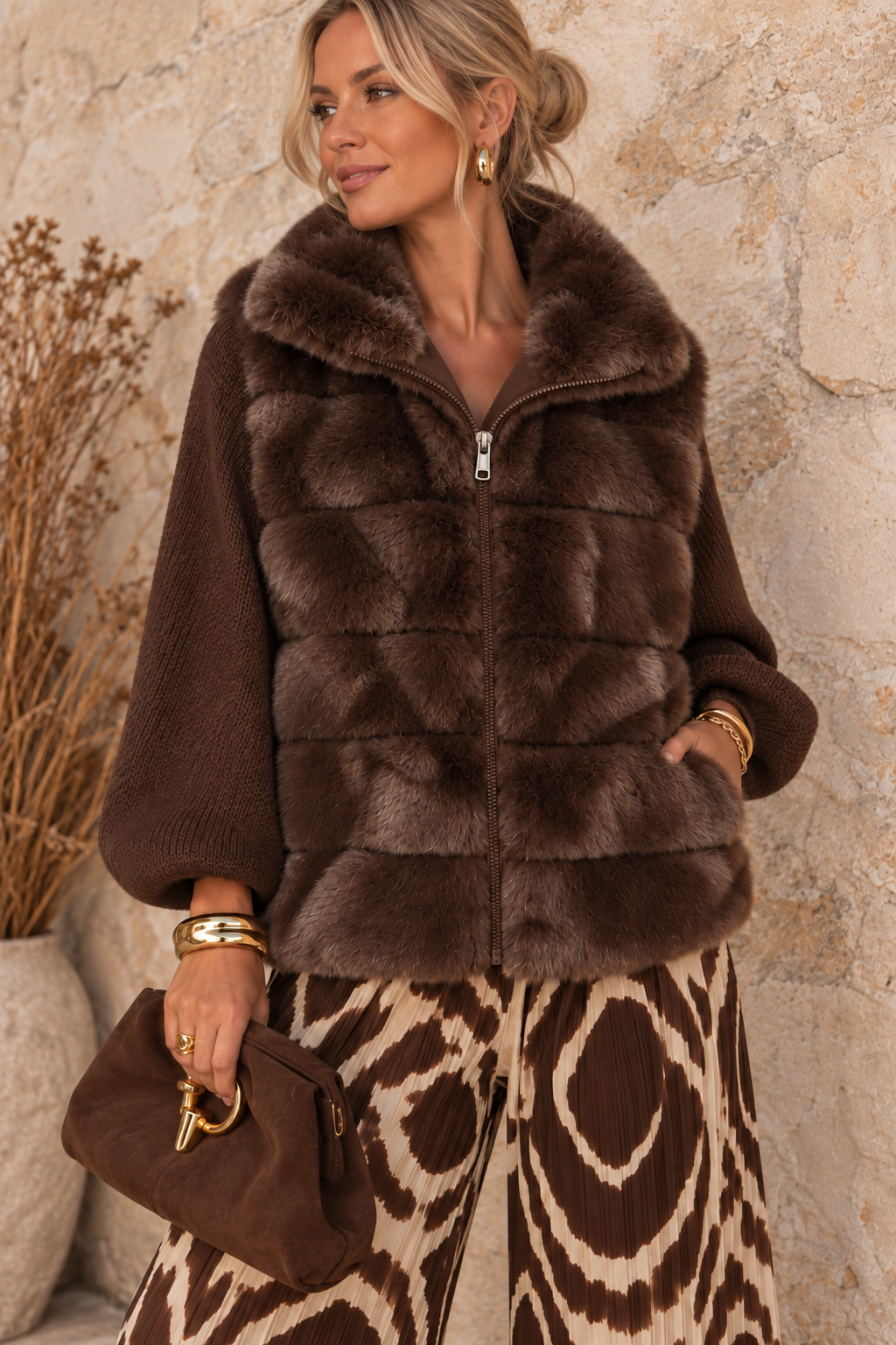 Aspen Faux Fur Panel Gilet Chocolate