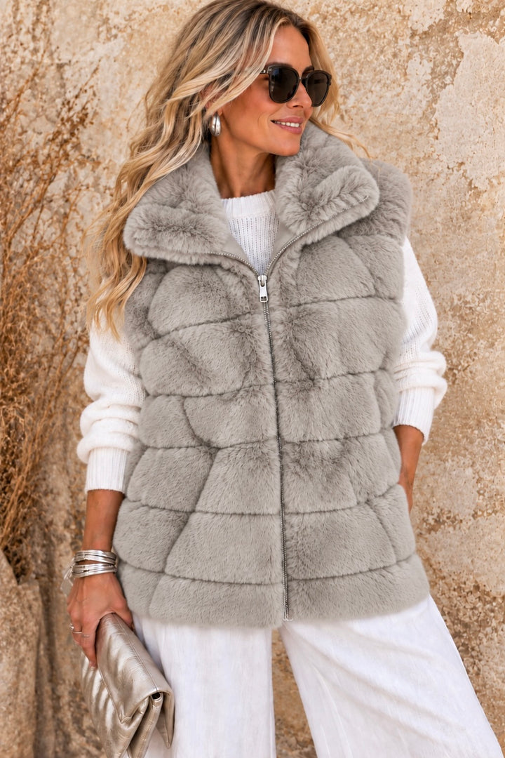 Aspen Faux Fur Panel Gilet Beige