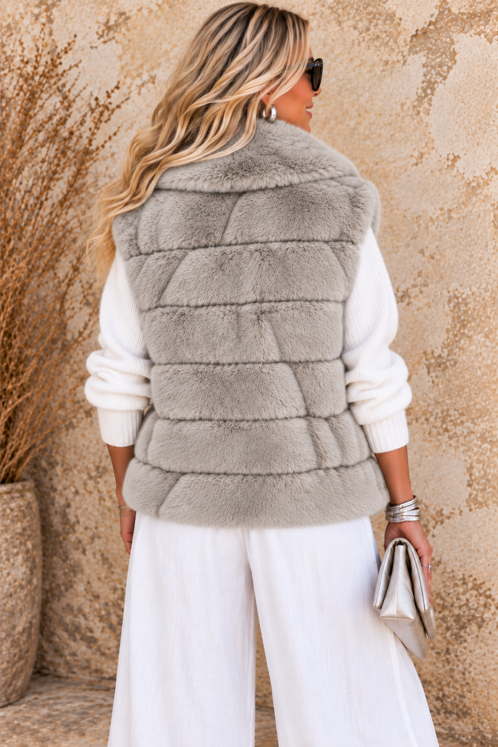 Aspen Faux Fur Panel Gilet Beige