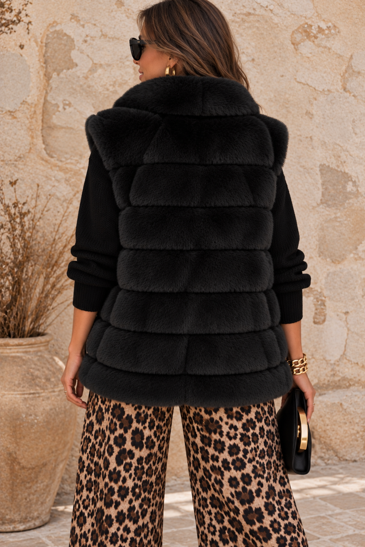 Aspen Faux Fur Panel Gilet Black