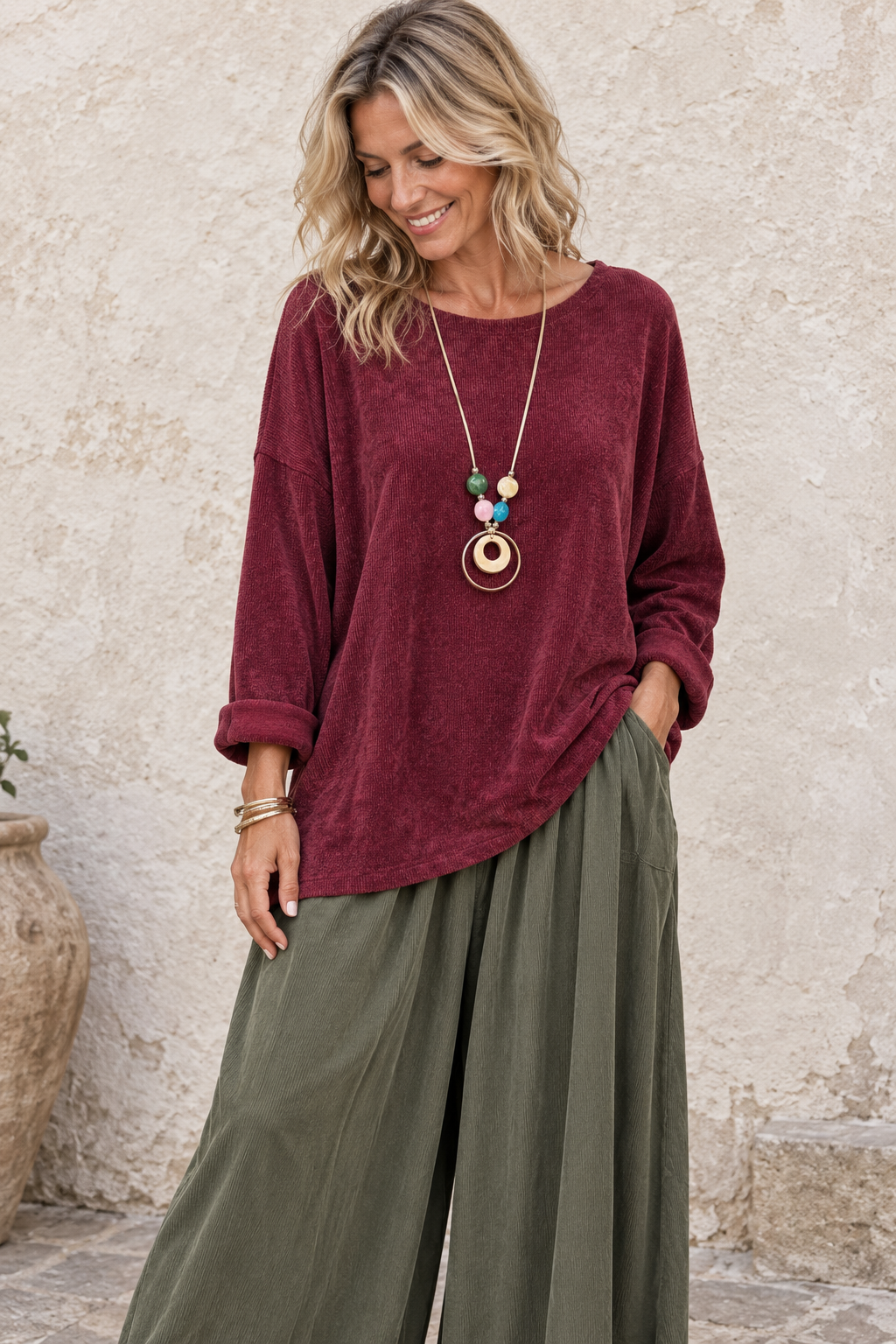 Camila Chenille Top Wine