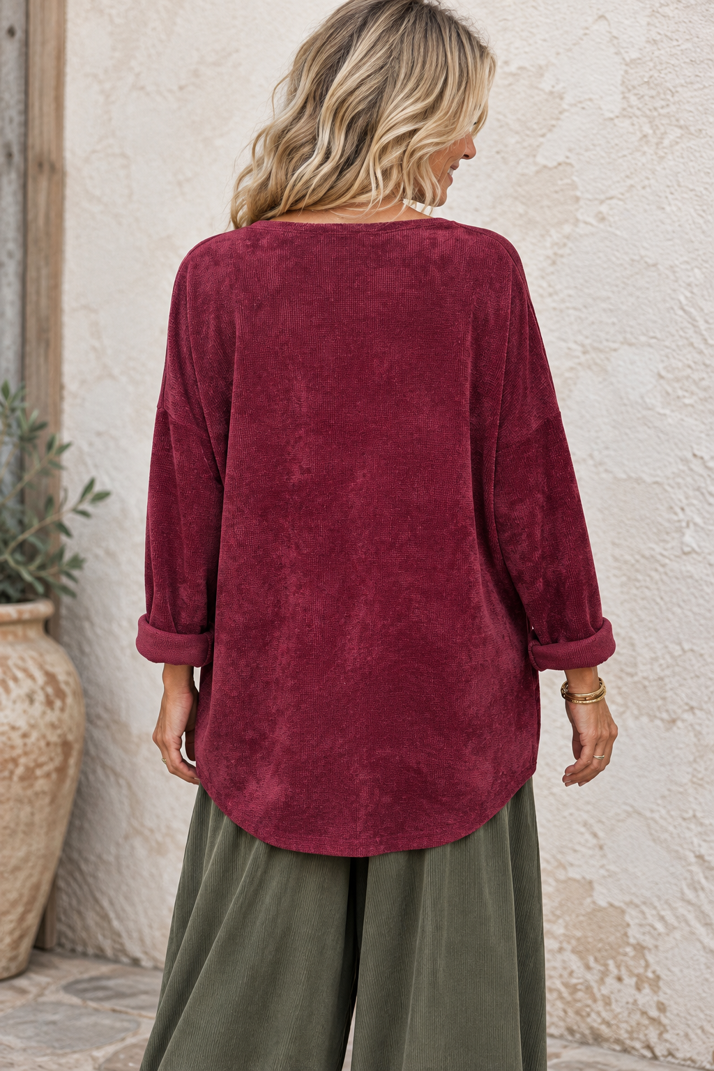 Camila Chenille Top Wine
