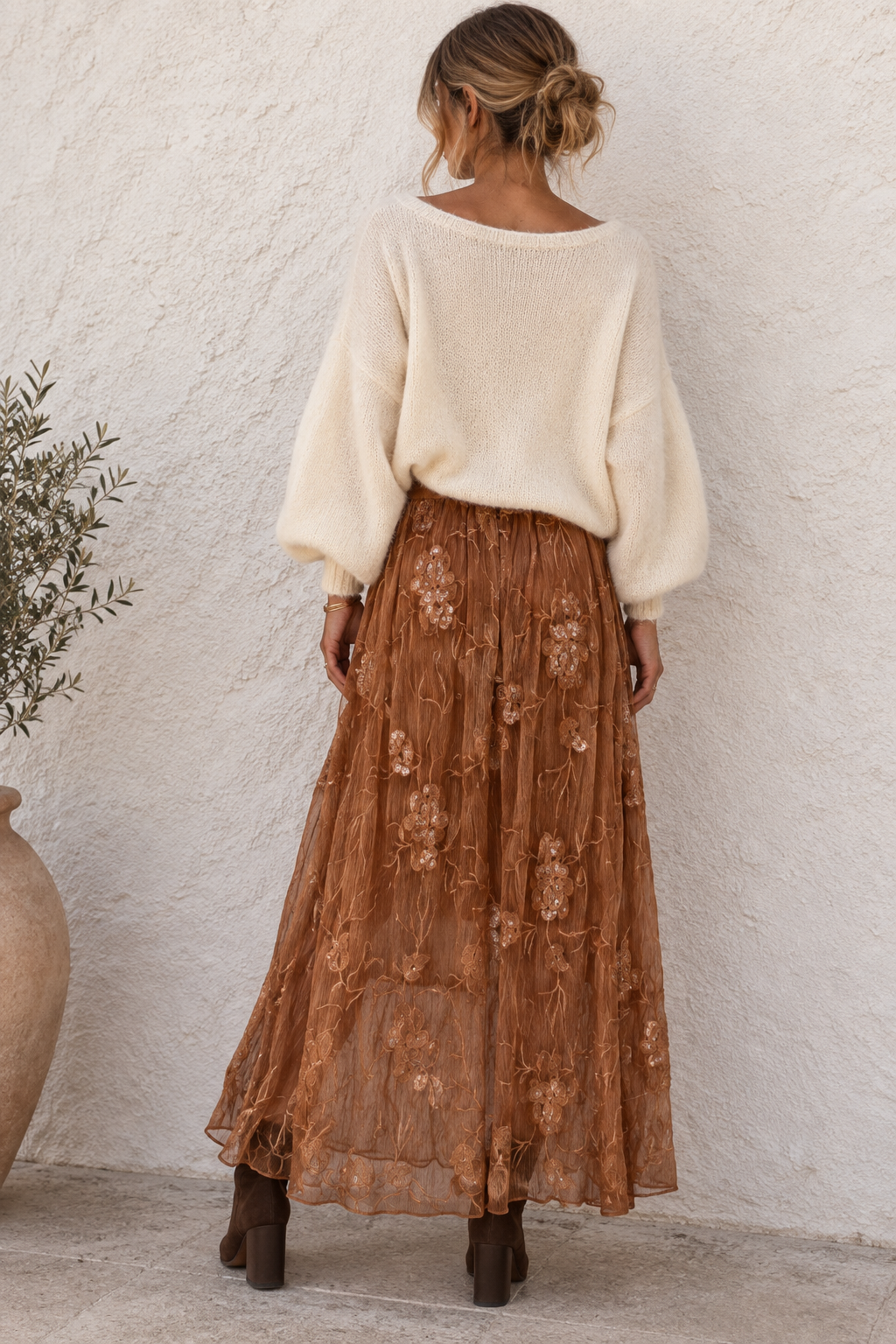 Georgette Sequin Skirt Toffee