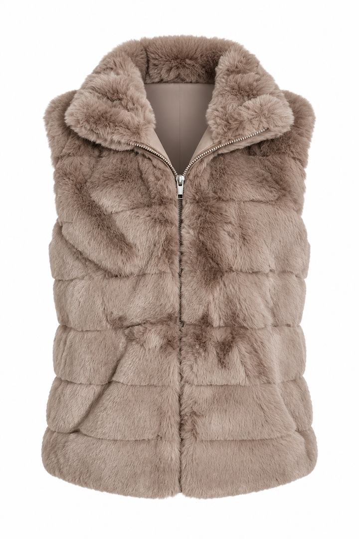Aspen Faux Fur Panel Gilet Latte
