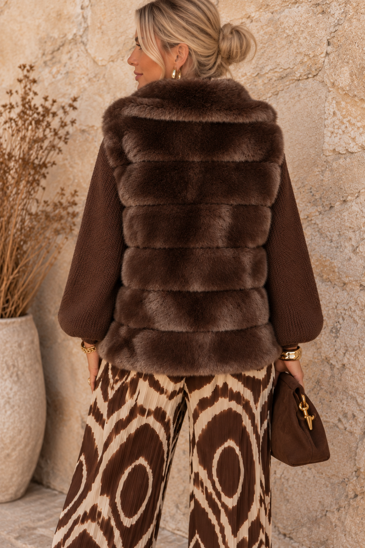Aspen Faux Fur Panel Gilet Chocolate