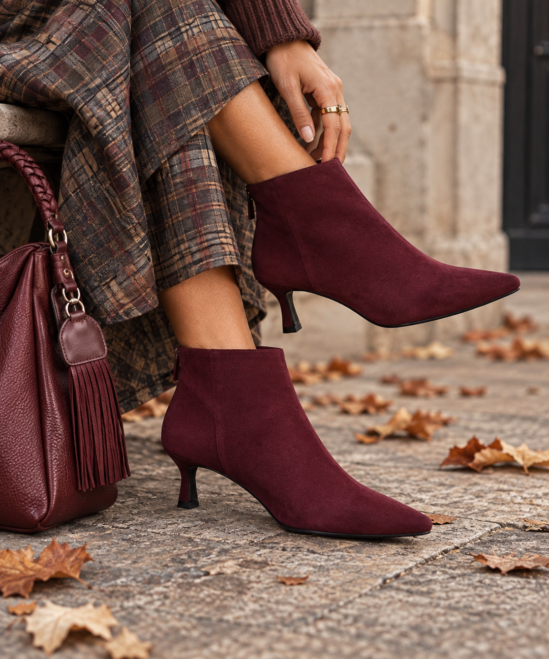 Kyra Faux Suede Ankle Boots Burgundy