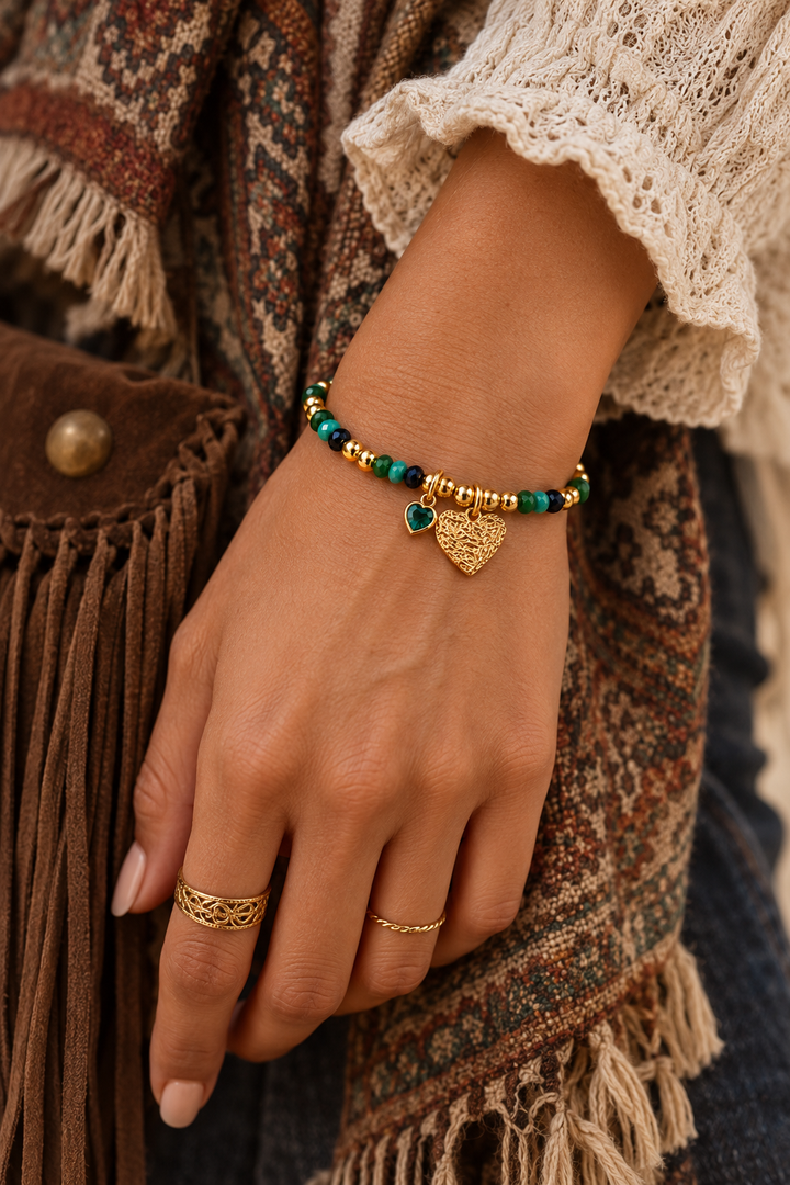 Emerald Stone Heart Bracelet Gold