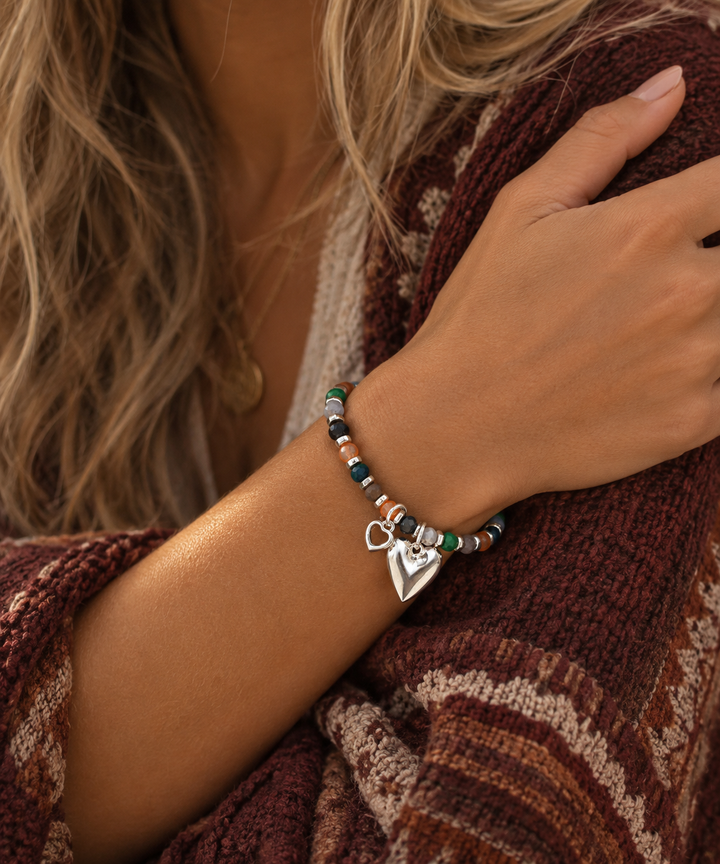 Bonnie Beaded Heart Bracelet Silver