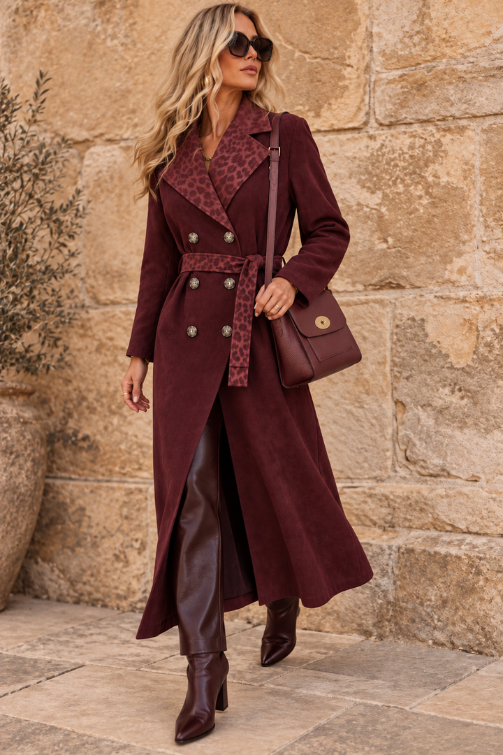 Narla Faux Suede Belted Coat Claret