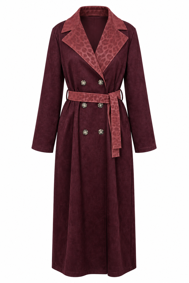 Narla Faux Suede Belted Coat Claret