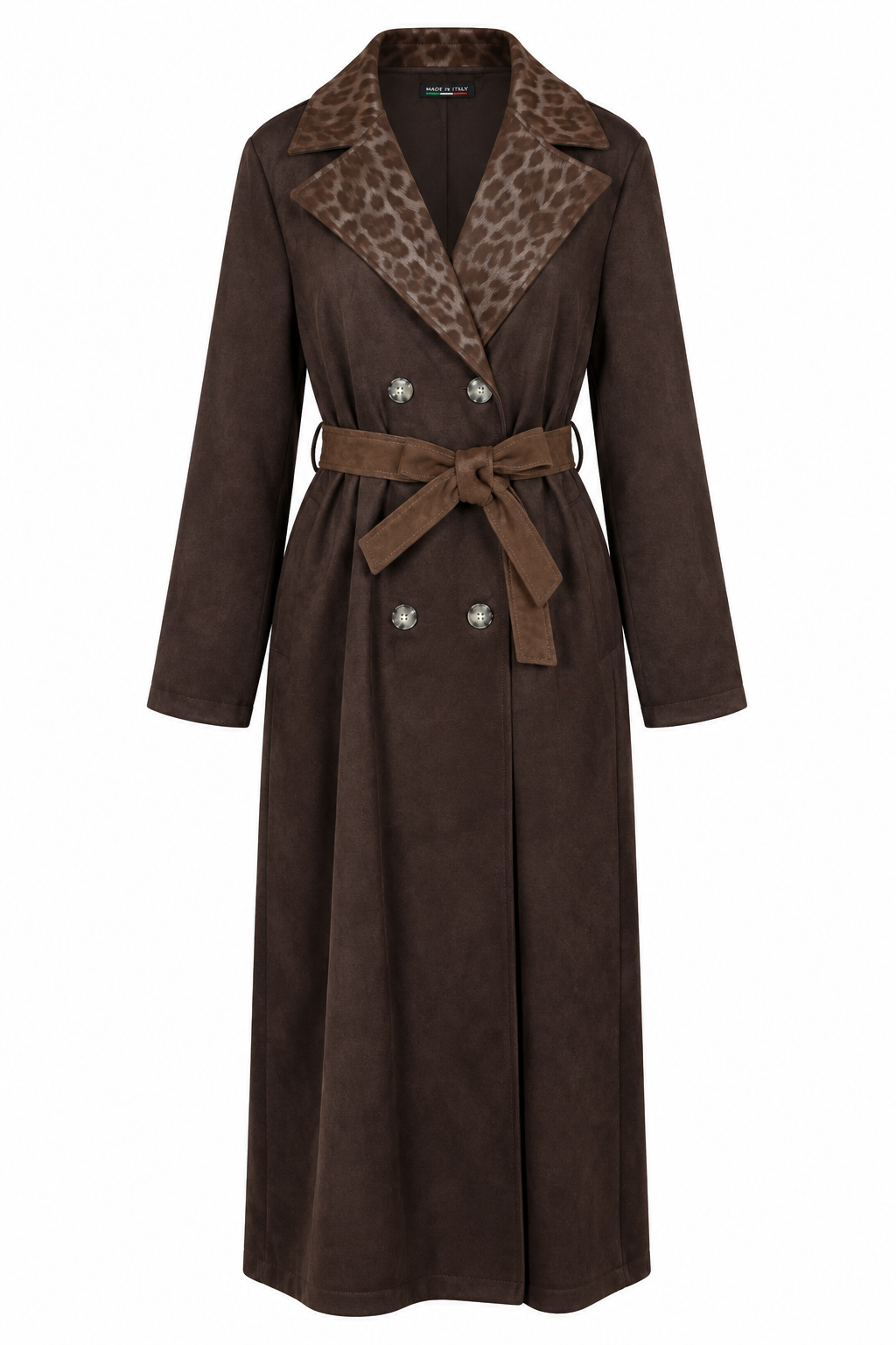 Narla Faux Suede Belted Coat Chocolate