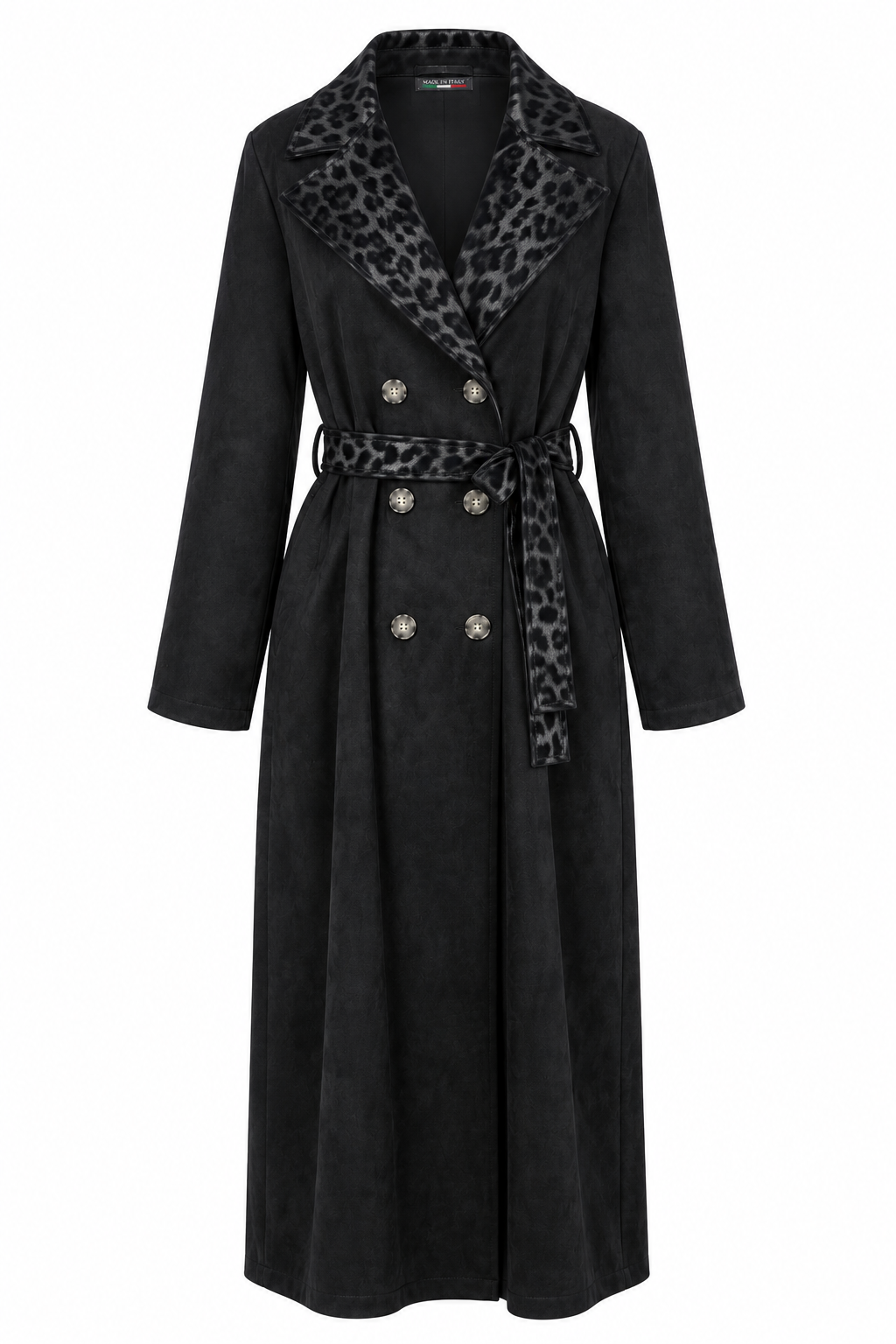 Narla Faux Suede Belted Coat Black