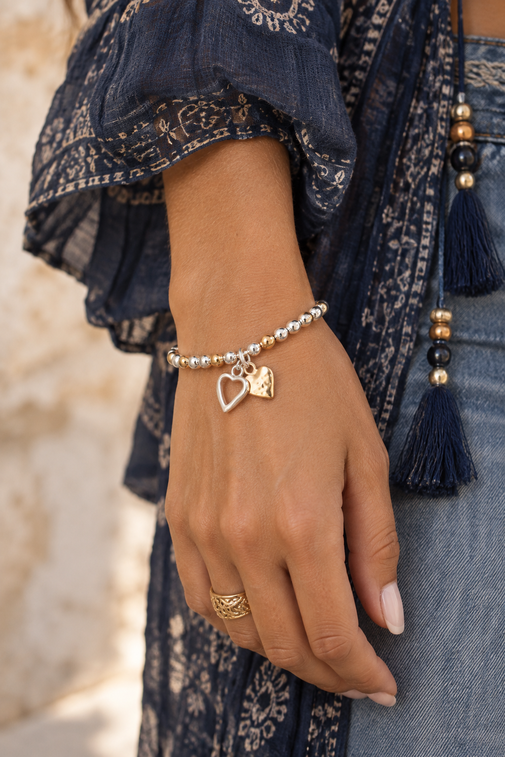 Twin Heart Two Tone Bracelet