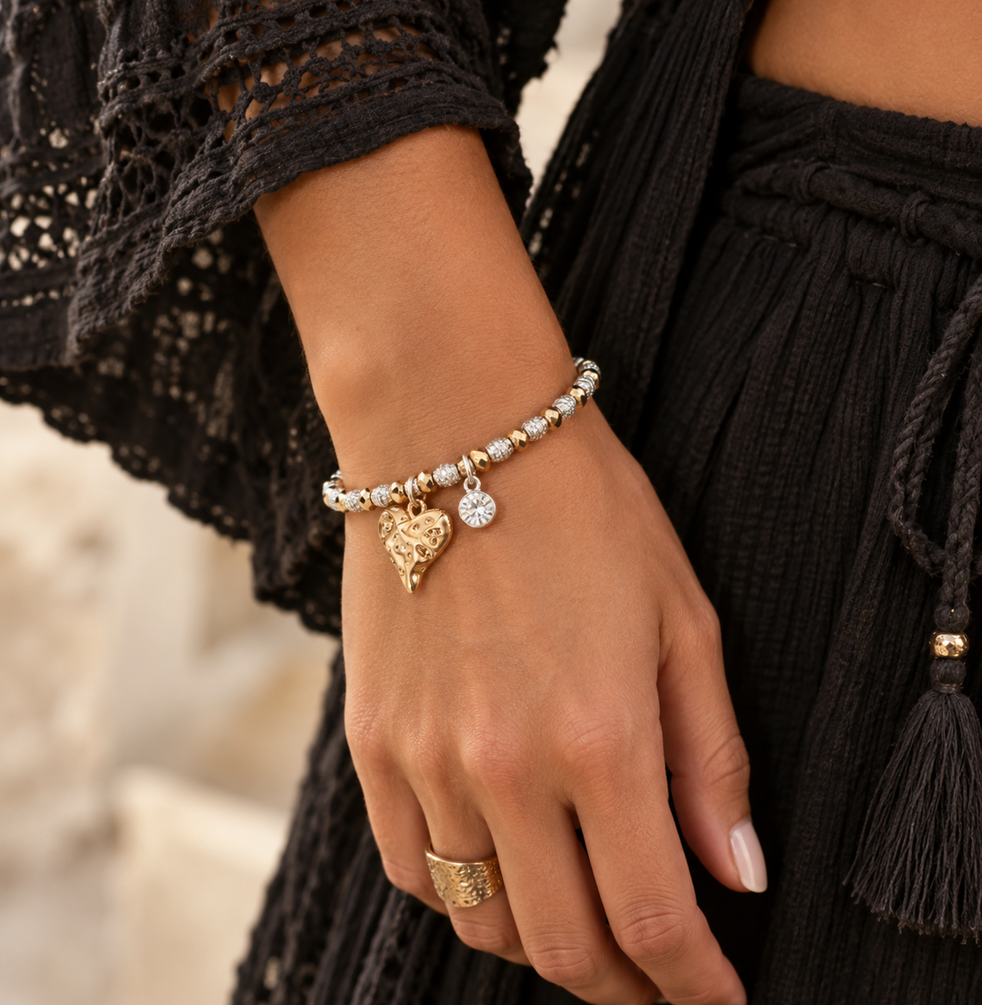 Hammered Heart Two Tone Bracelet