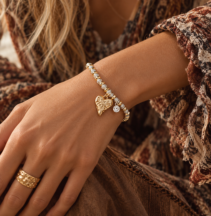 Hammered Heart Two Tone Bracelet