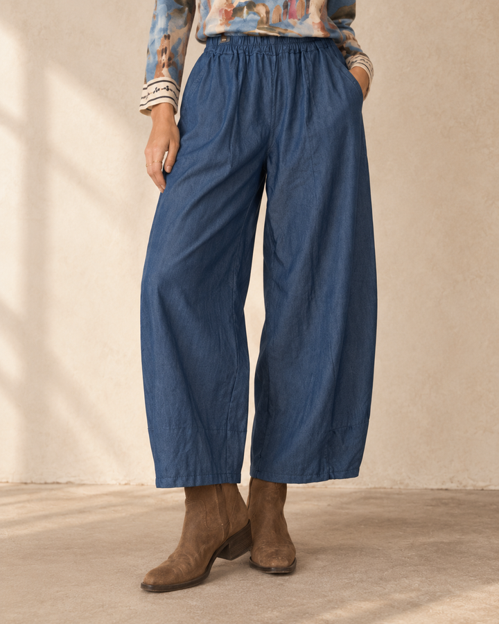 Bindi Barrel Leg Trouser Denim Blue