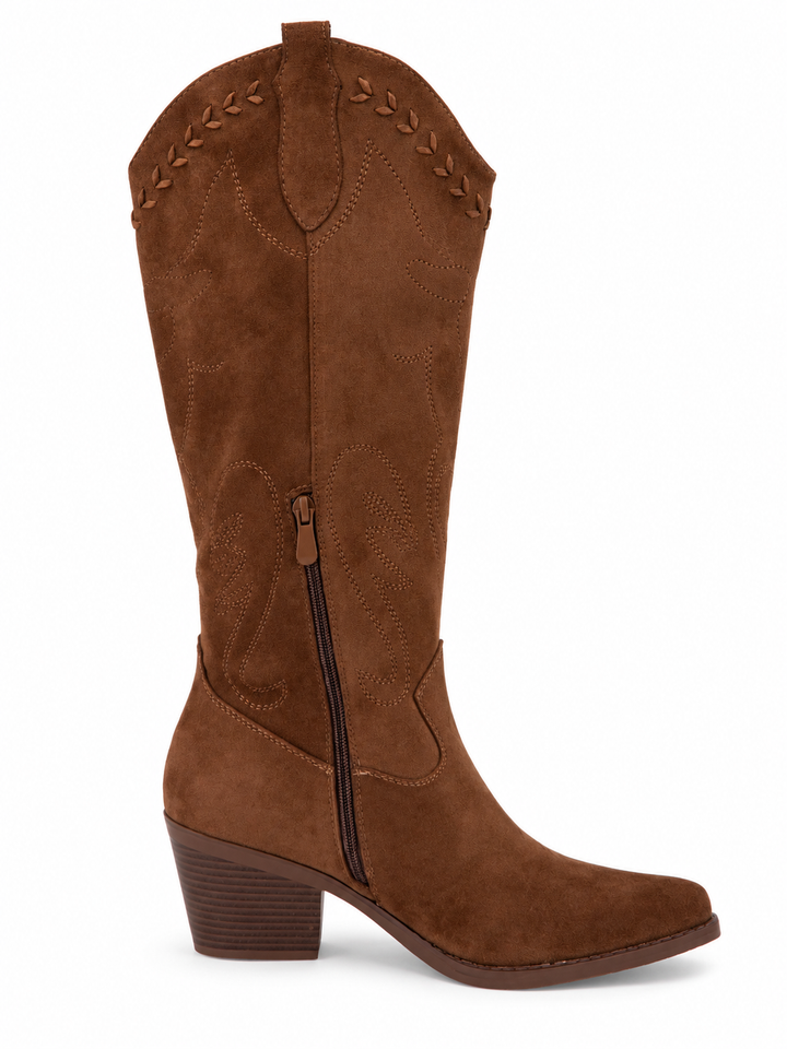 Taylor Faux Suede Cowboy Boots Coffee