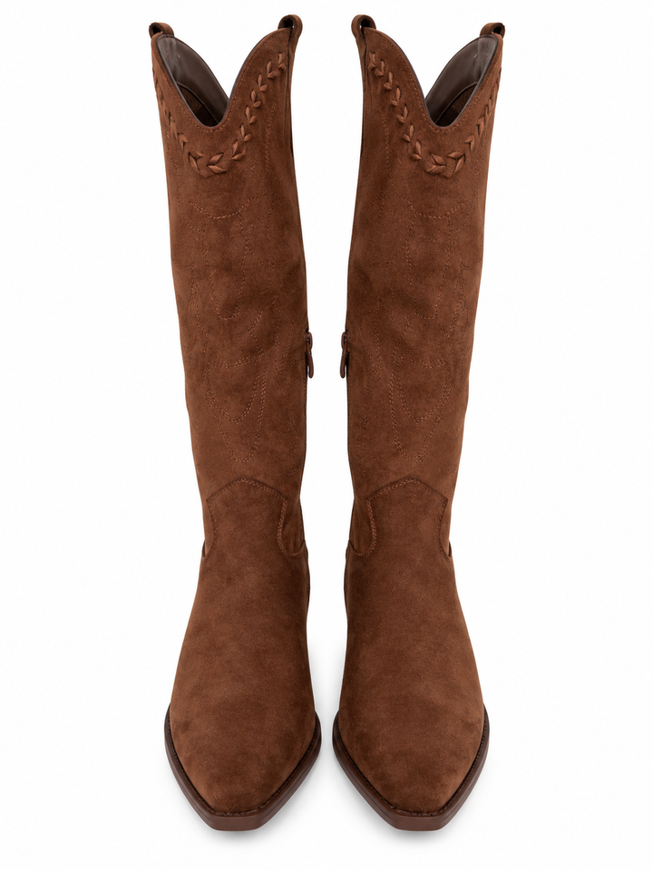Taylor Faux Suede Cowboy Boots Coffee