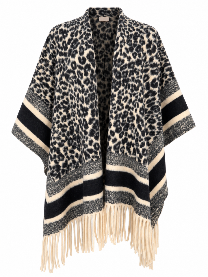 Billie Leopard Poncho Shawl Black