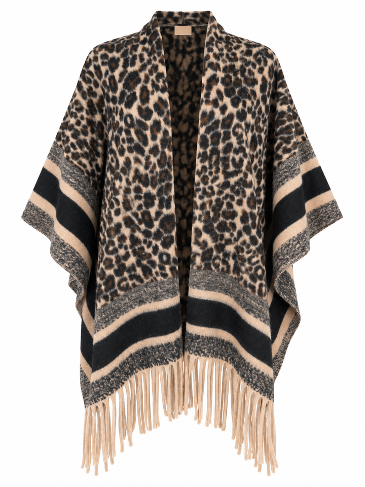 Billie Leopard Poncho Shawl Chocolate