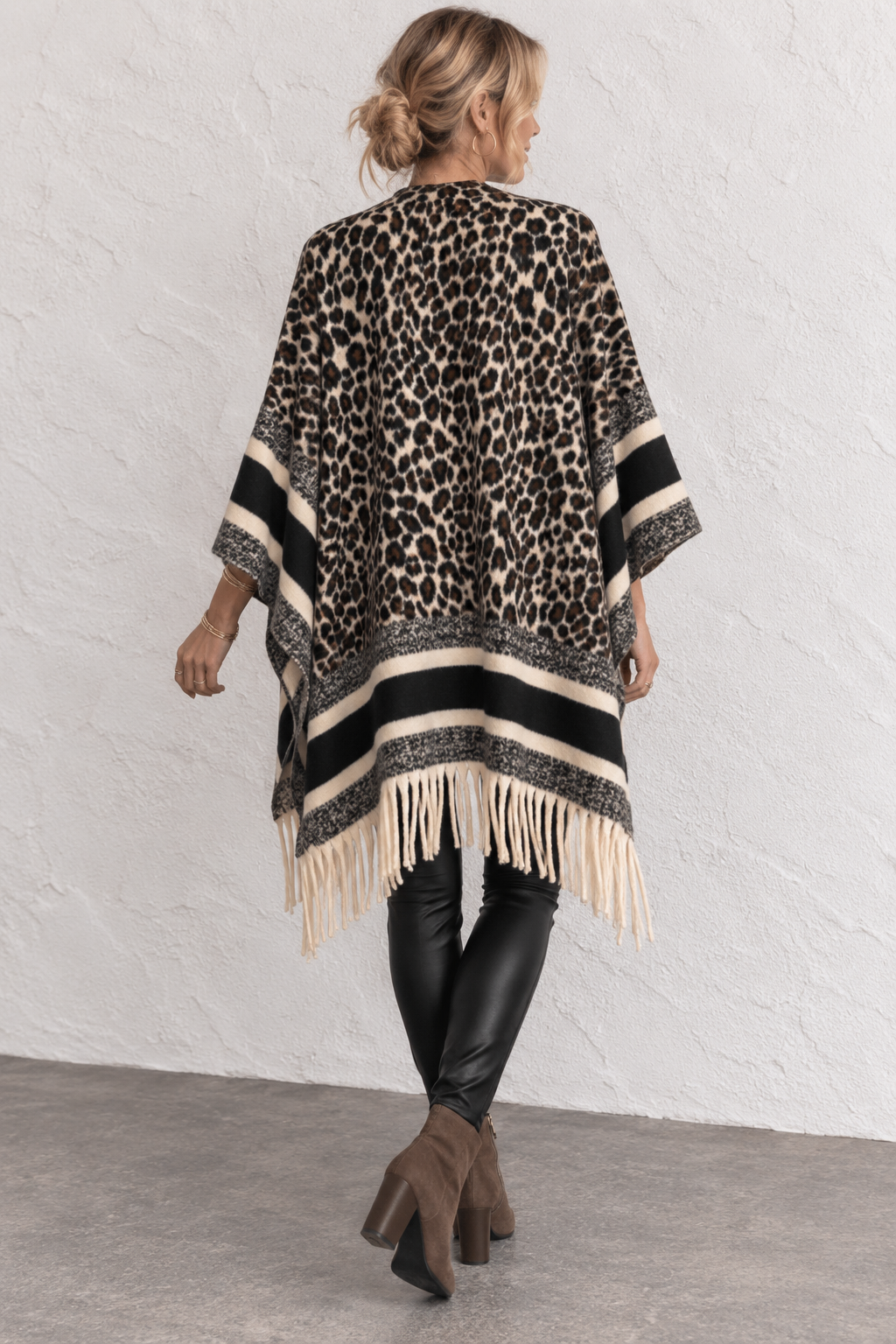 Billie Leopard Poncho Shawl Chocolate