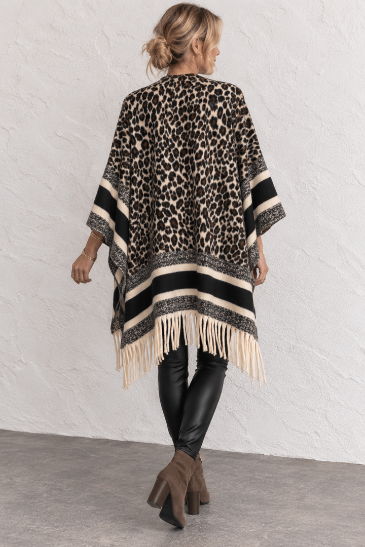 Billie Leopard Poncho Shawl Chocolate