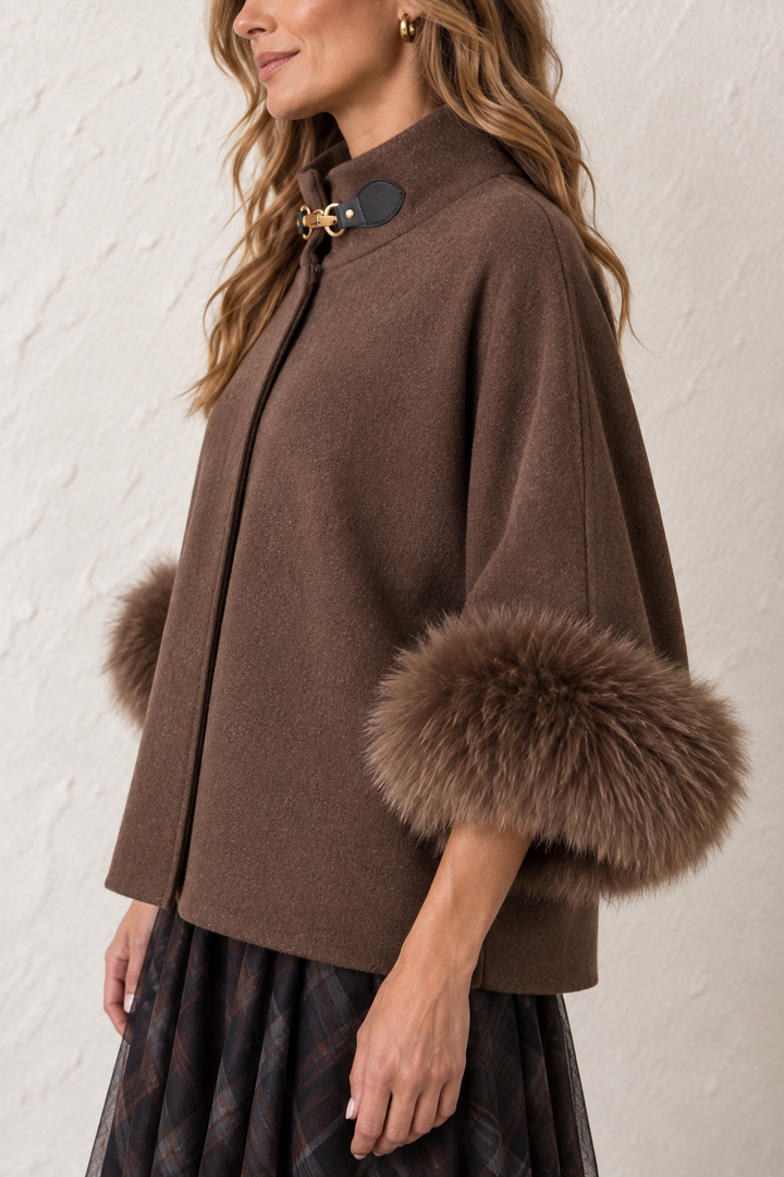 Vivenna Faux Fur Poncho Chocolate