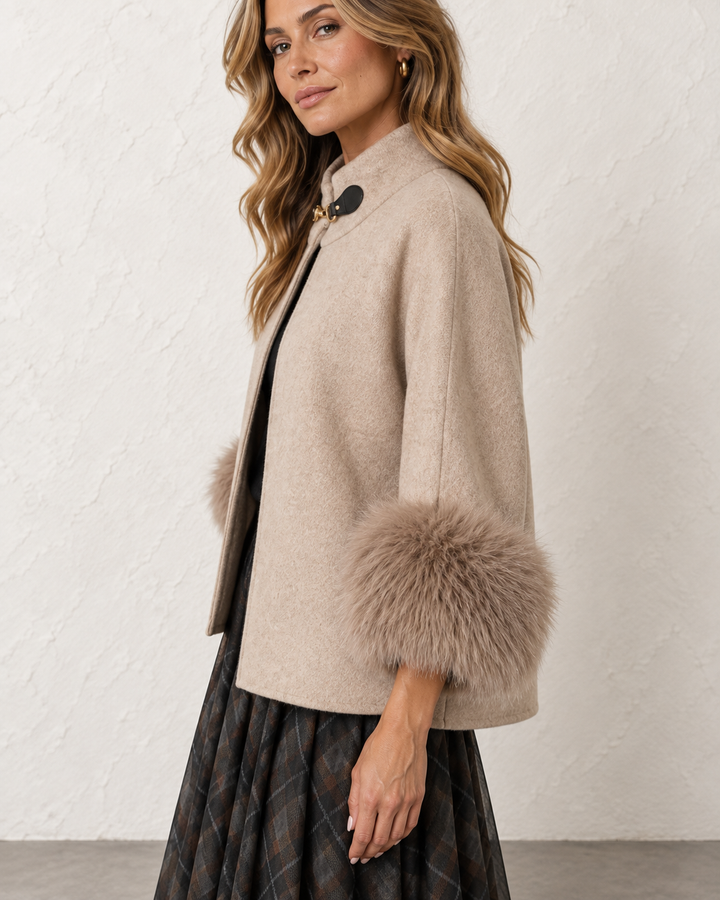 Vivenna Faux Fur Poncho Beige