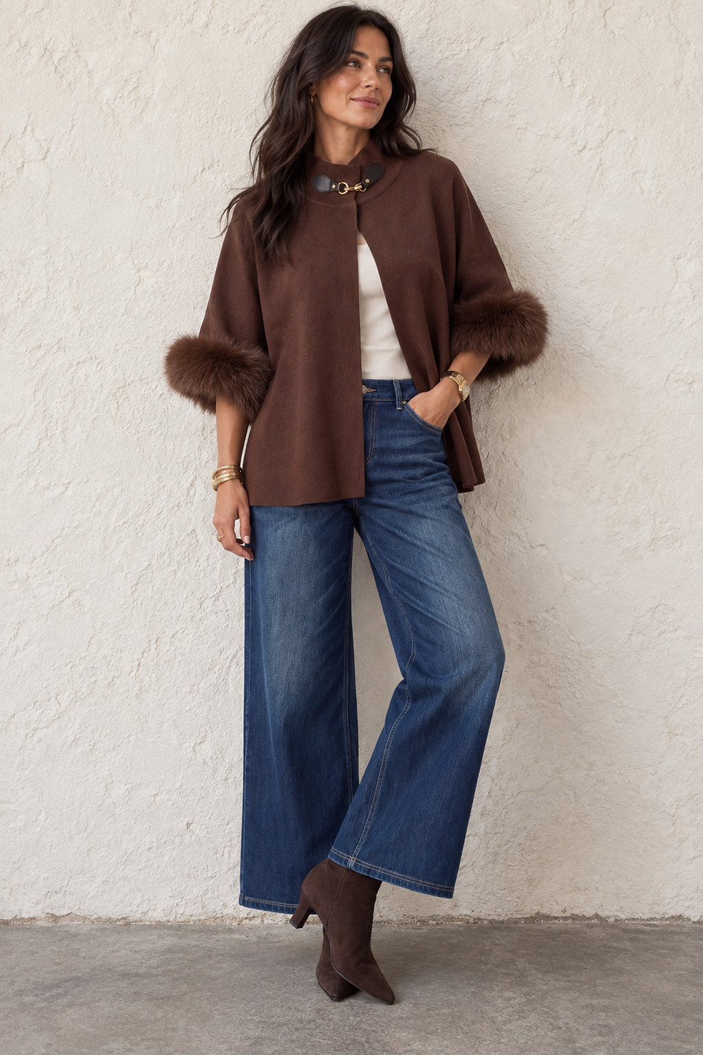 Vivenna Faux Fur Poncho Chocolate