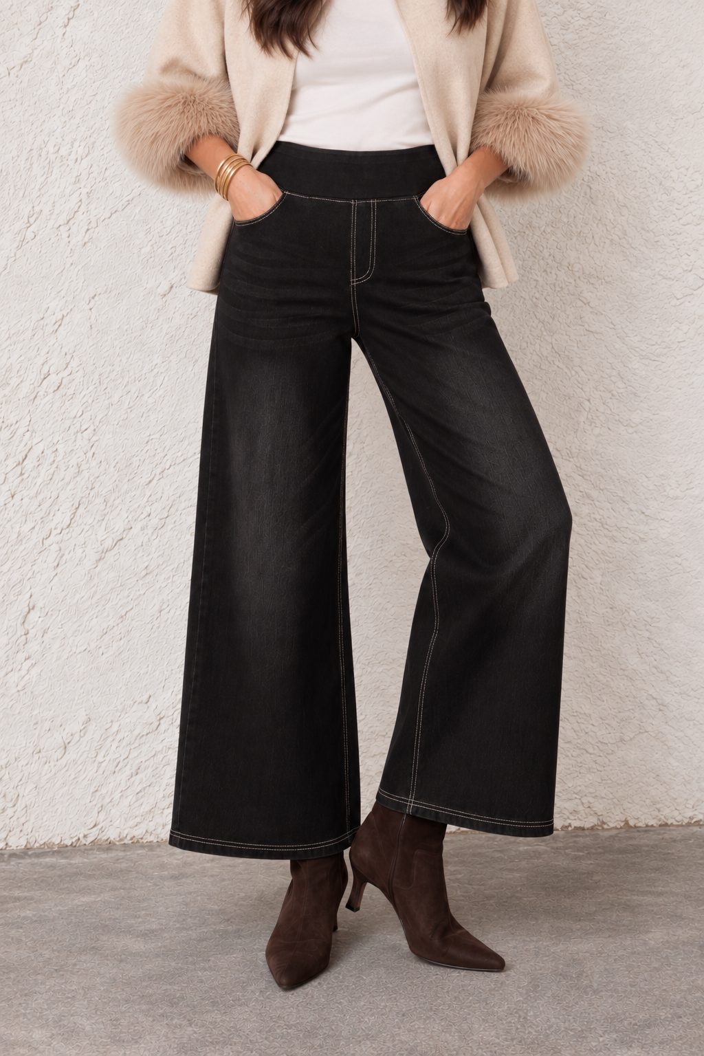 Jade Wide Leg Stretch Jeans Black