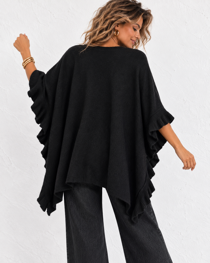 Stevie Ruffled Edge Poncho Black