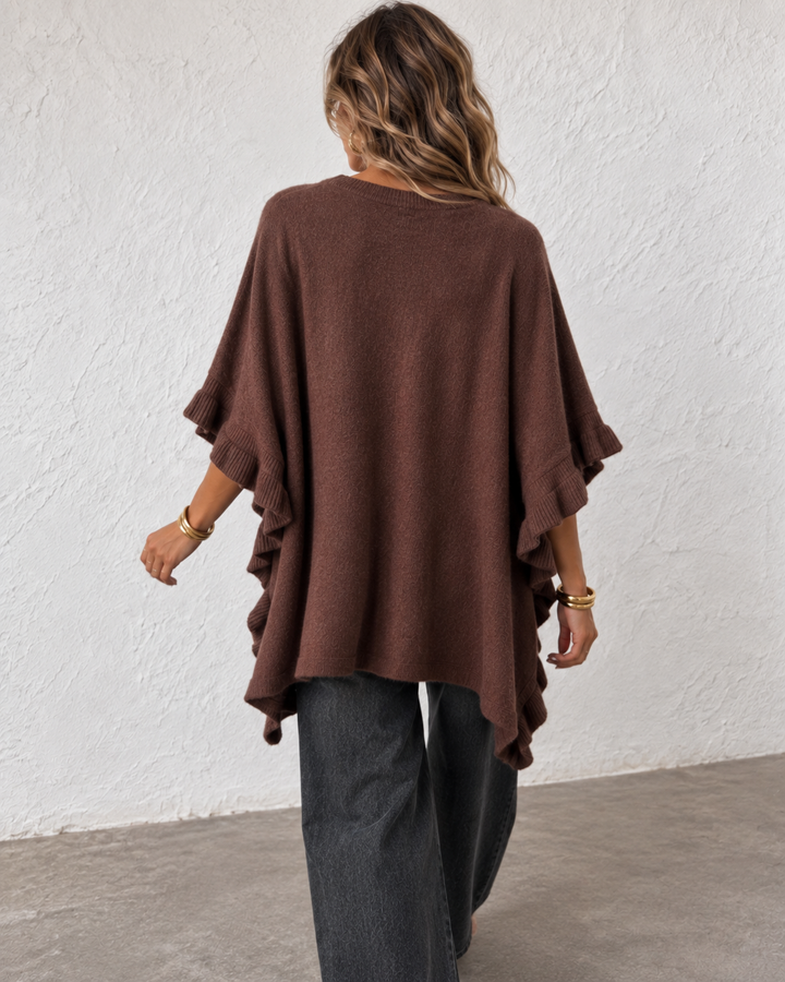 Stevie Ruffled Edge Poncho Chocolate