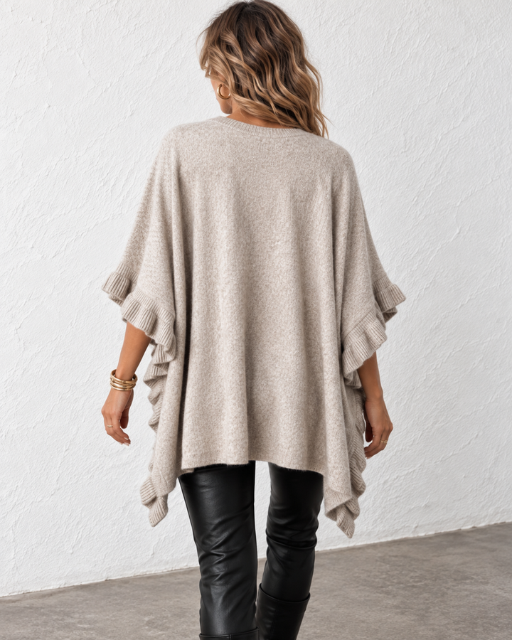 Stevie Ruffled Edge Poncho Beige