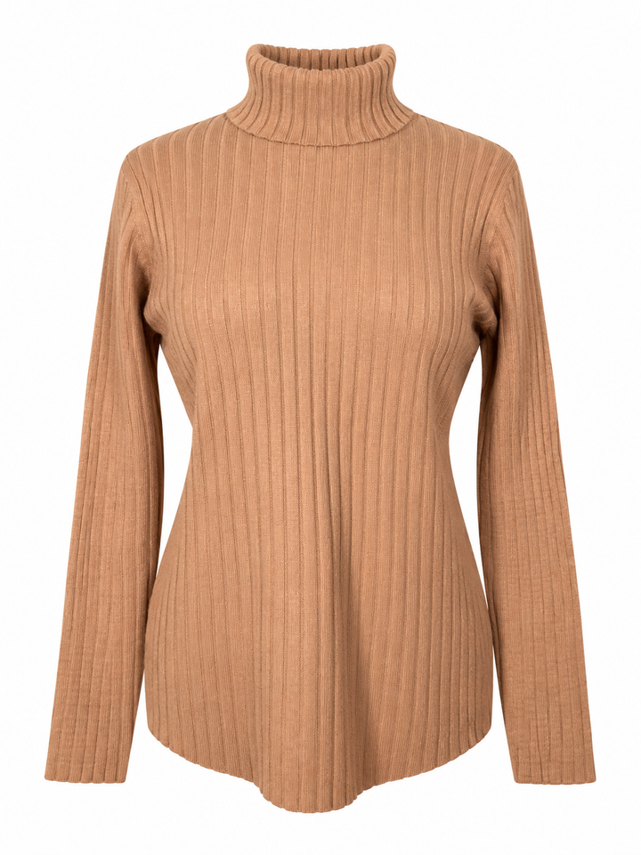 Tammy Rib Polo Neck Top Camel