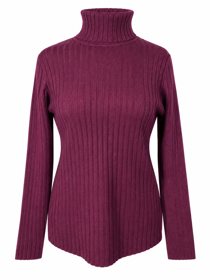 Tammy Rib Polo Neck Top Plum