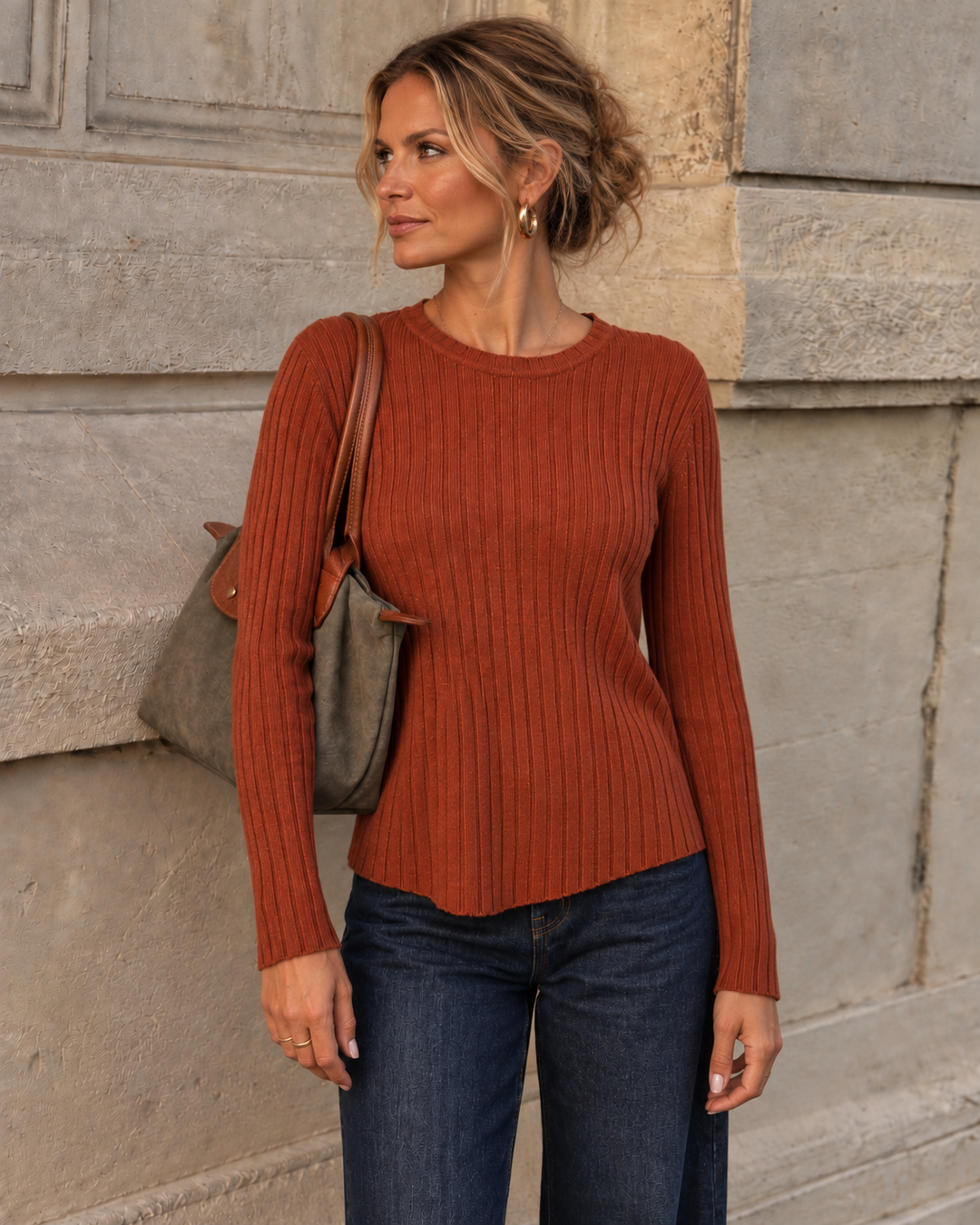 Tammy Rib Scoop Neck Top Pumpkin