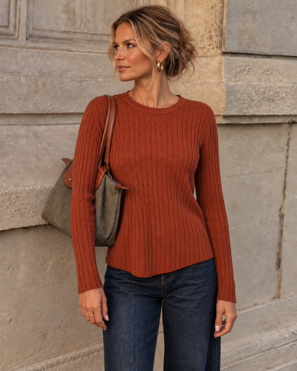 Tammy Rib Scoop Neck Top Pumpkin