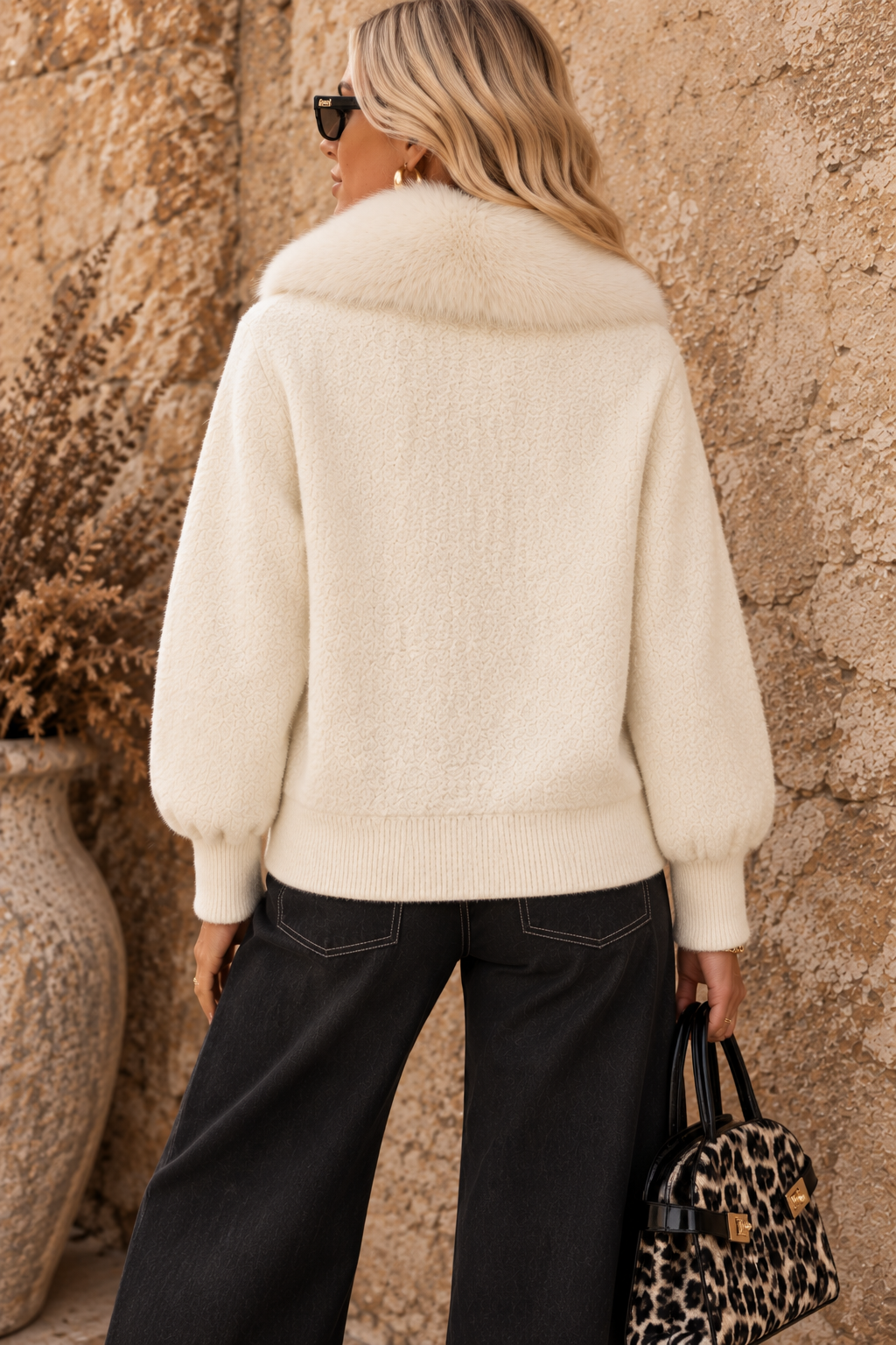 Nolana Faux Fur Zip Cardigan Cream