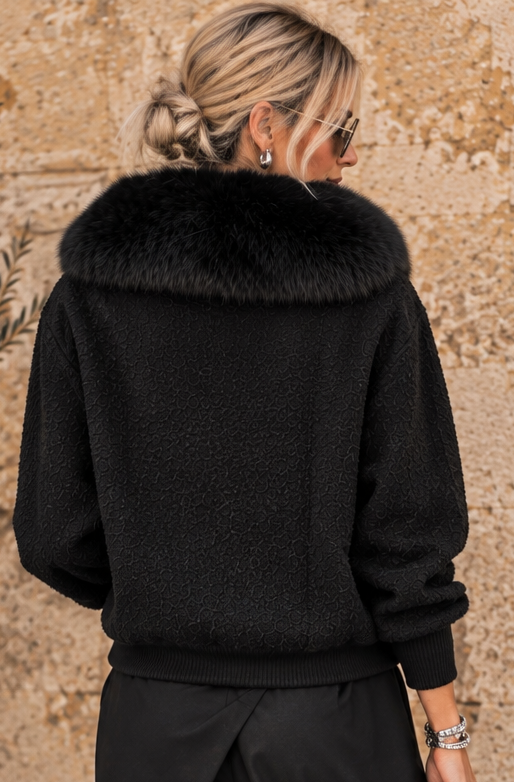 Nolana Faux Fur Zip Cardigan Black