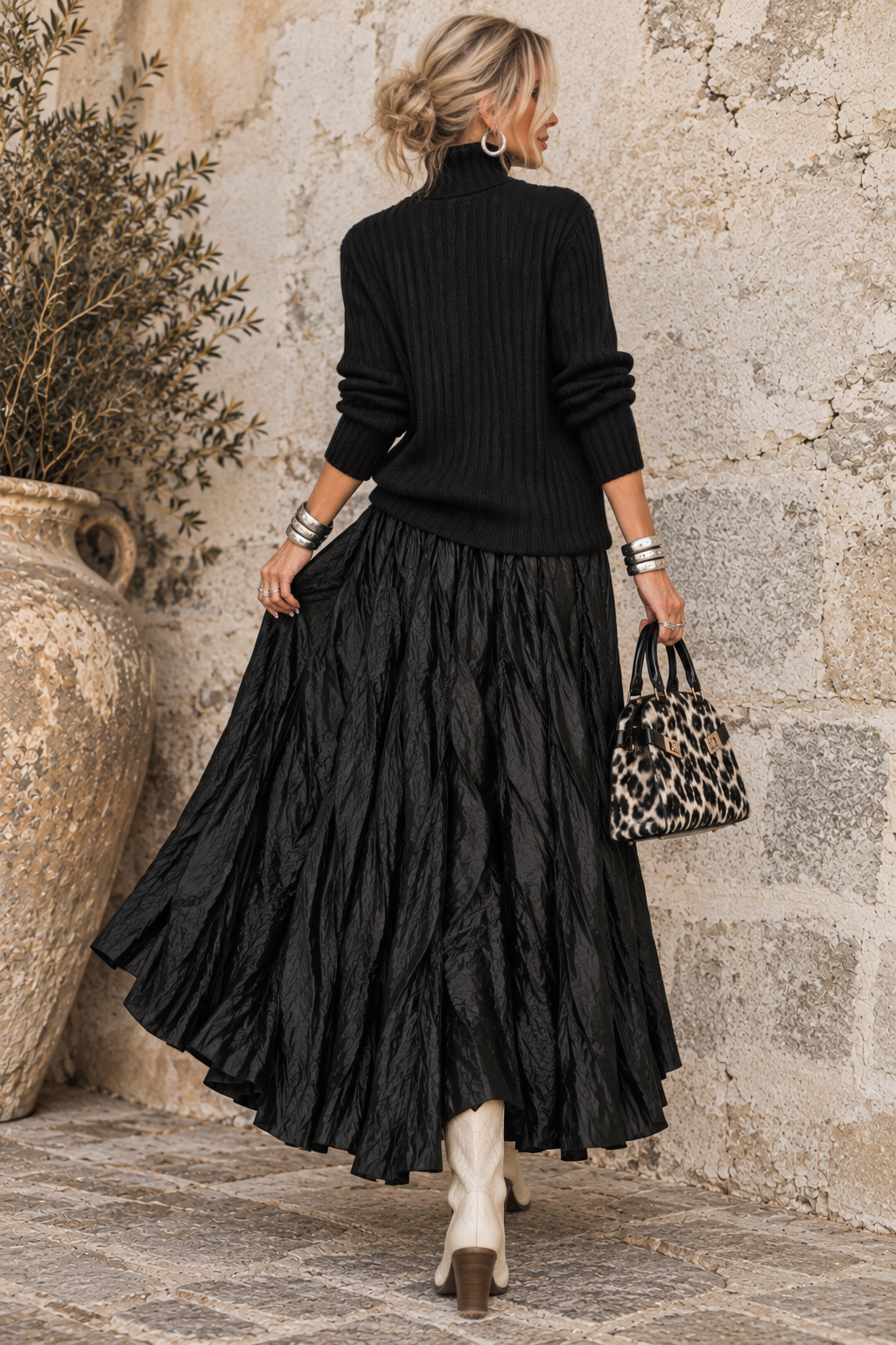 Shirelle Crinkle Maxi Skirt Black
