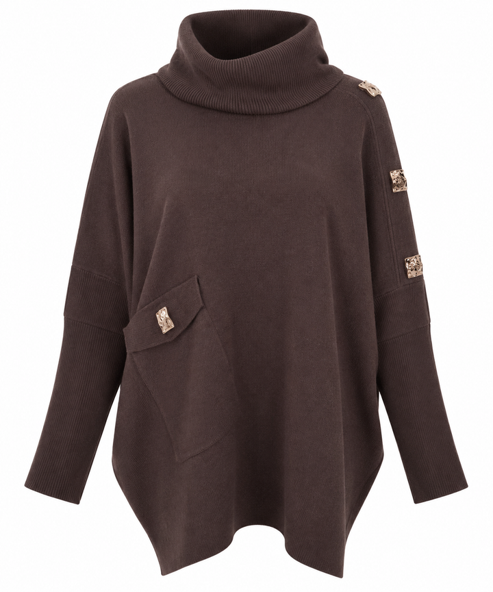 Roxie Gold Button Jumper Chocolate