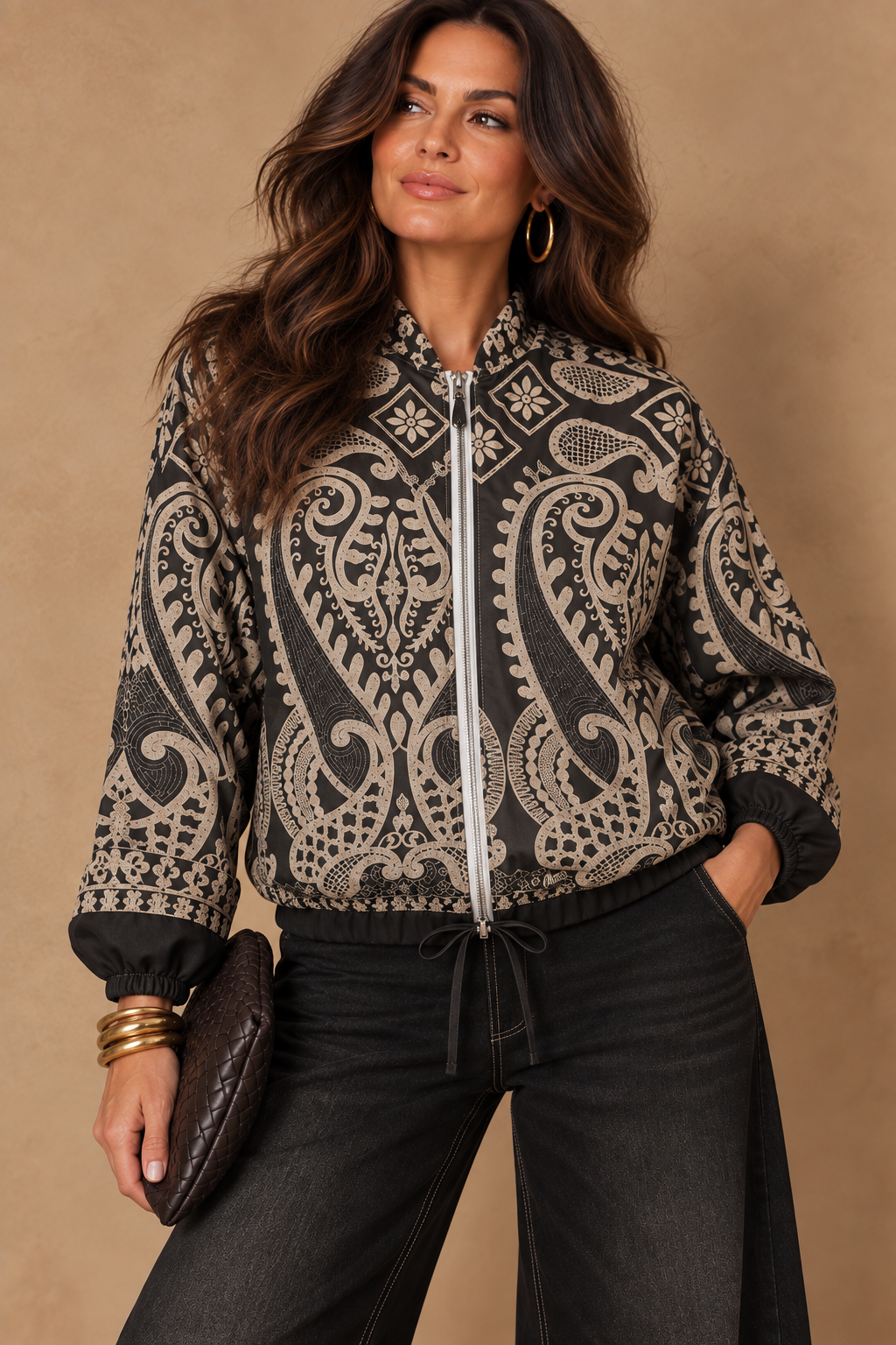 Eviana Paisley Zip Jacket Charcoal
