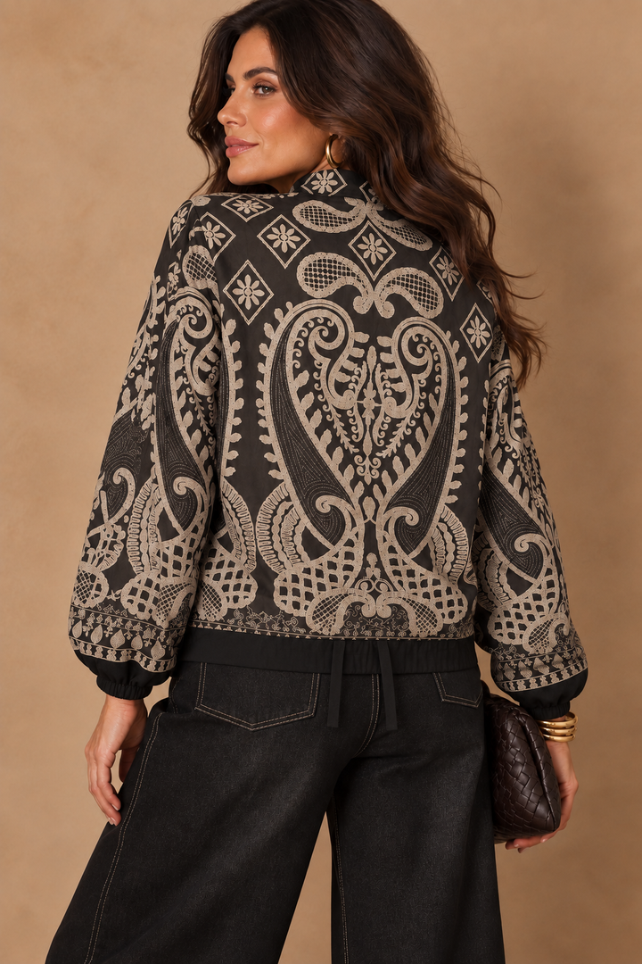 Eviana Paisley Zip Jacket Charcoal
