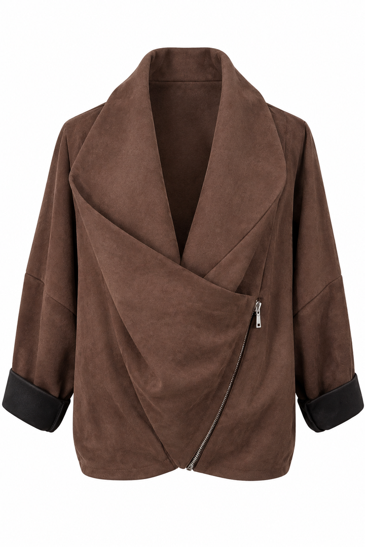 Urban Drape Faux Suede Jacket Chocolate