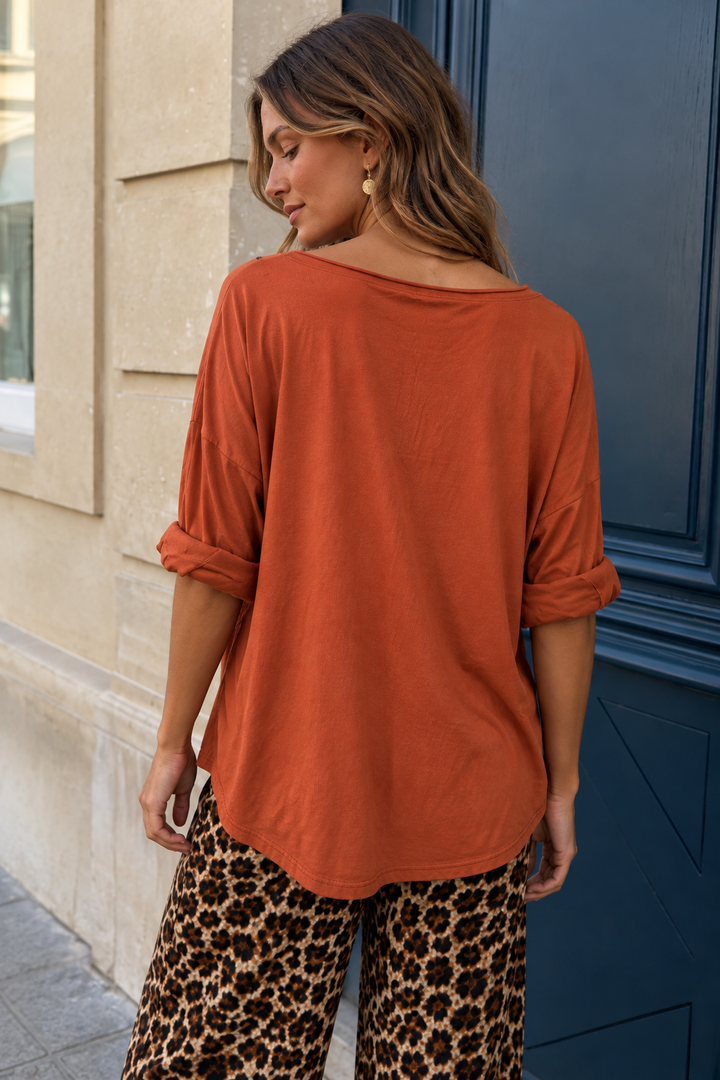 Luna Stud Detail Top Pumpkin