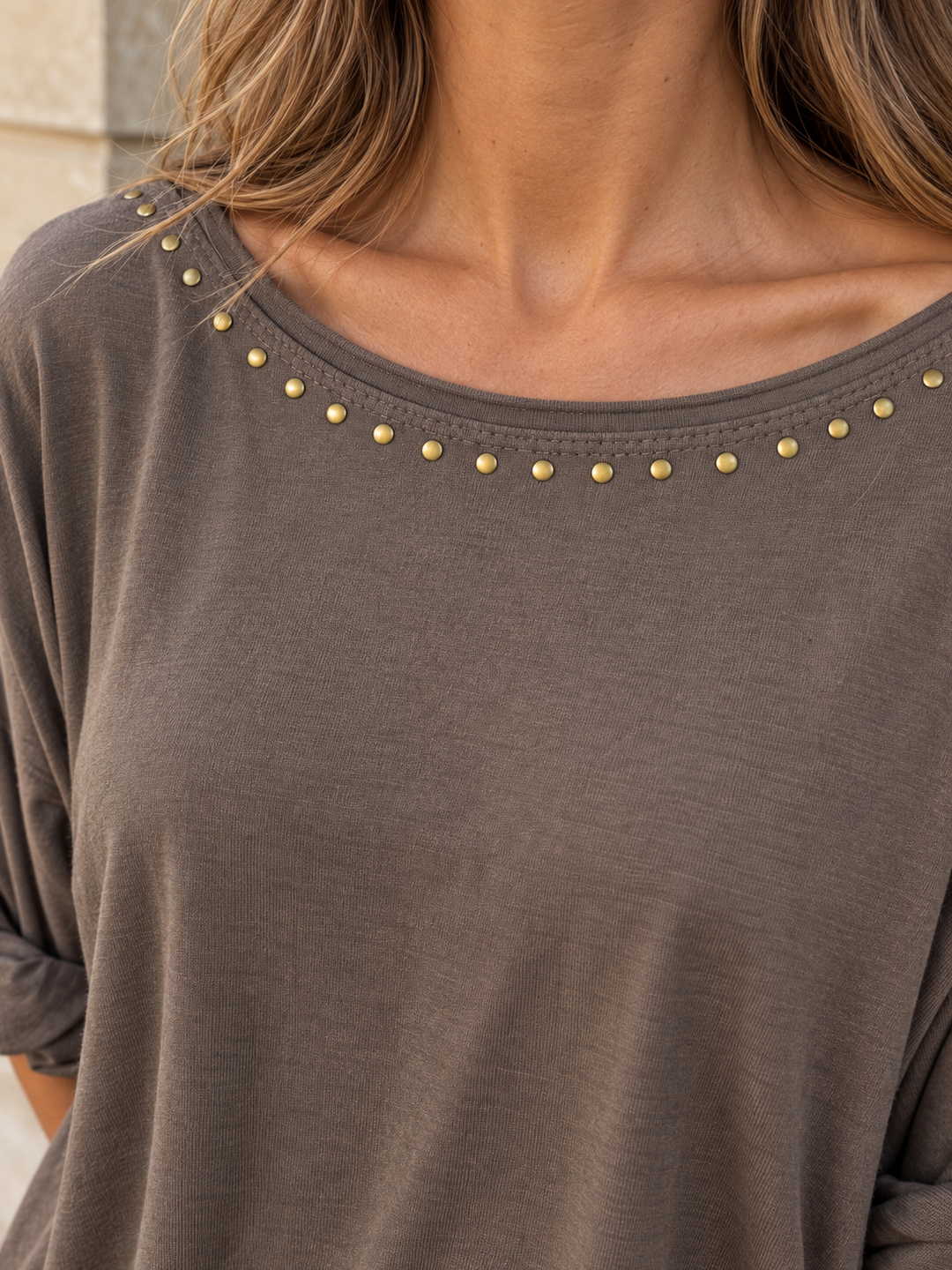 Luna Stud Detail Top Chocolate