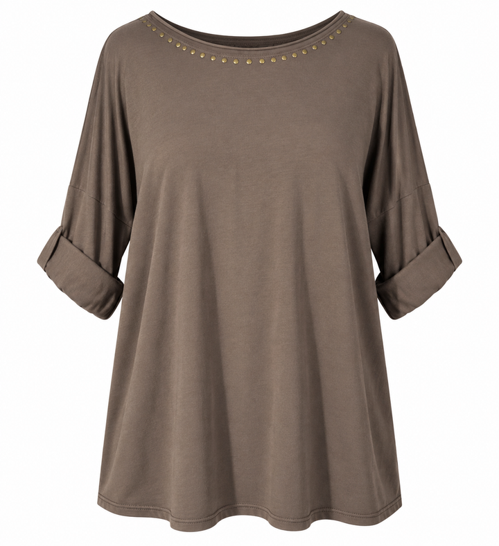 Luna Stud Detail Top Chocolate